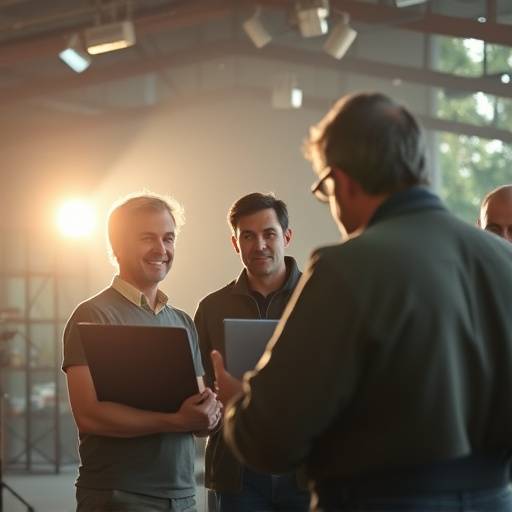 Director guiding an actor on set - Image of a director providing feedback to an actor during a scene rehearsal.