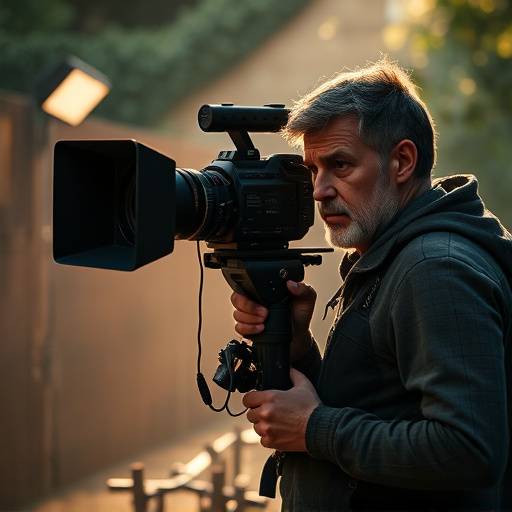 Director on independent film set - Image of a director working on a low-budget independent film set.